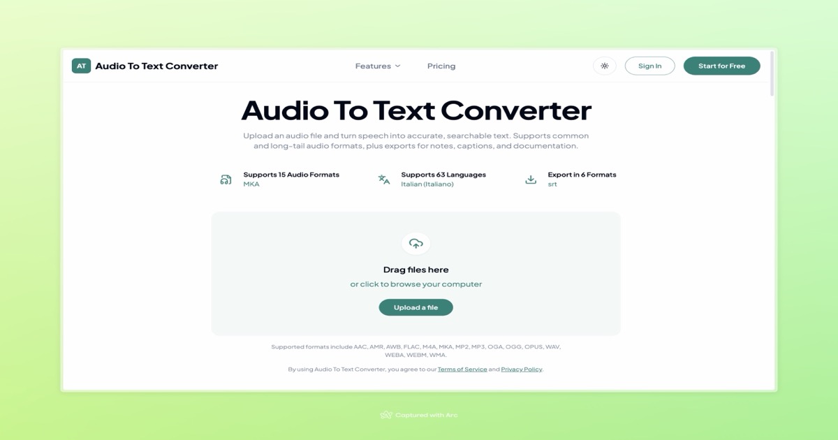Audio To Text Converter screenshot