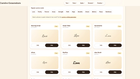 cursivegenerators.org screenshot
