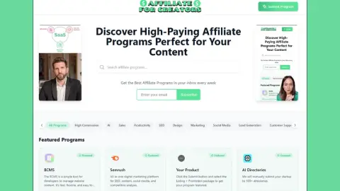 AffiliateForCreators.com screenshot
